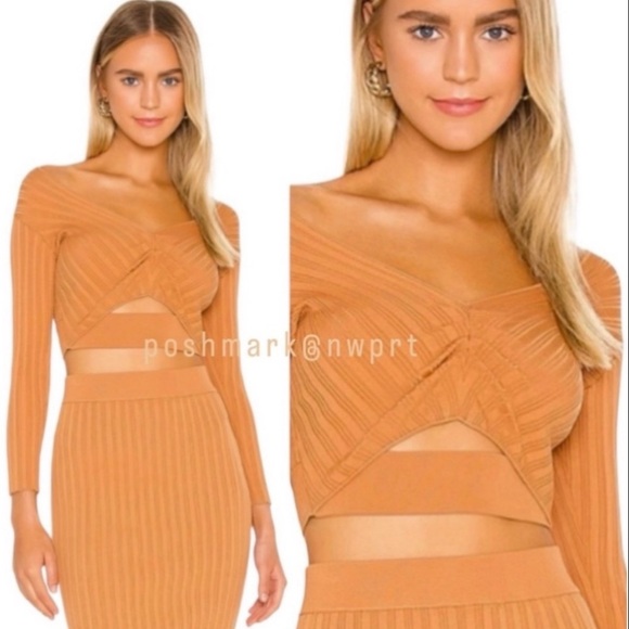 Michelle Mason 🍑 Ribbed Cutout Crop Top Shirt Apricot Tan XS P Petite Revolve - Picture 14 of 14